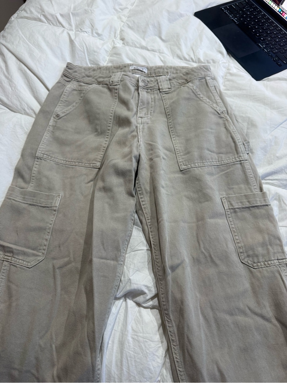Garage Wide-Leg Cargo Jeans in Light Tan